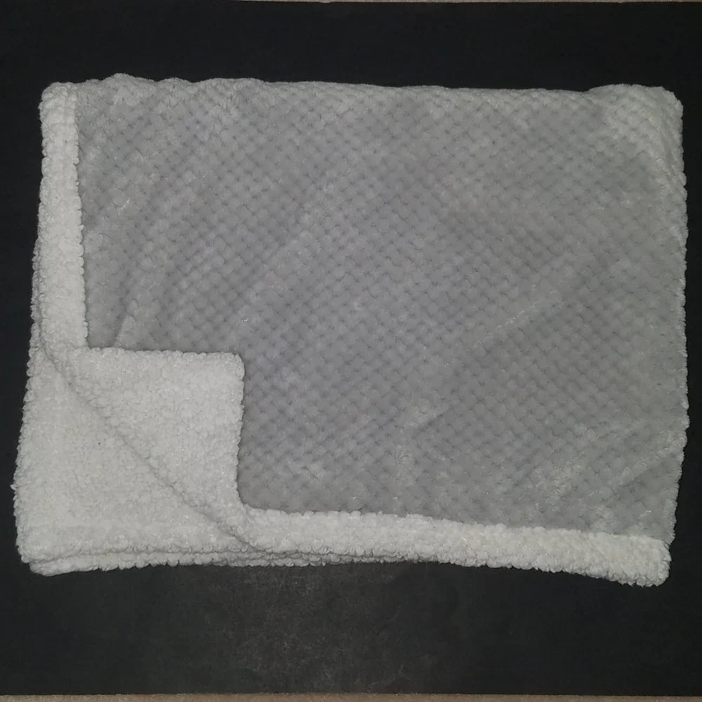 Gray White Baby Blanket Lovey Sherpa Trim/Underside Fleece SOFT Sam Salem & Son